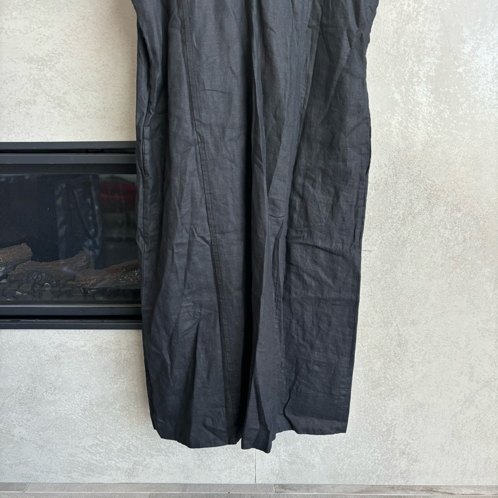 NWT Everlane The Linen V-Neck Midi Black Dress, Size 14 - Picture 14 of 16